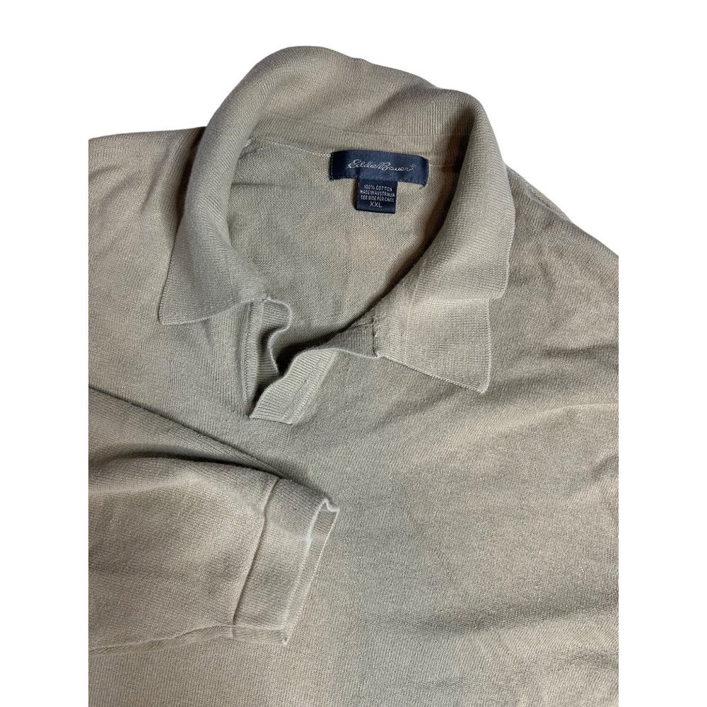 Eddie Bauer Mens Long Sleeve Olive Green Cotton Polo Size XXL